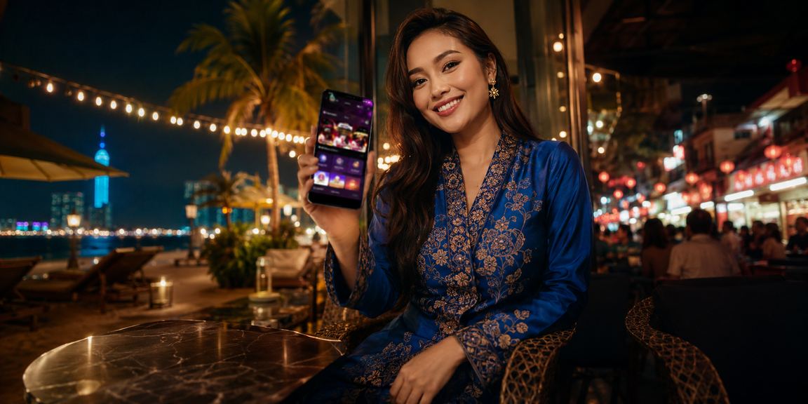 Wanita berbaju kurung bermain kasino mudah alih jackpot di Kuala Lumpur